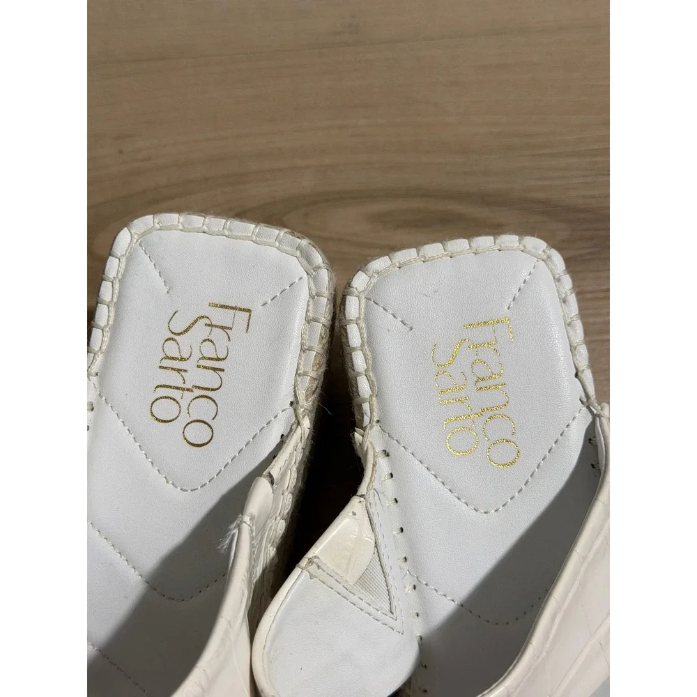 Franco Sarto Clave Espadrille Wedge Sandals White 8.5 M Womens Croc Leather